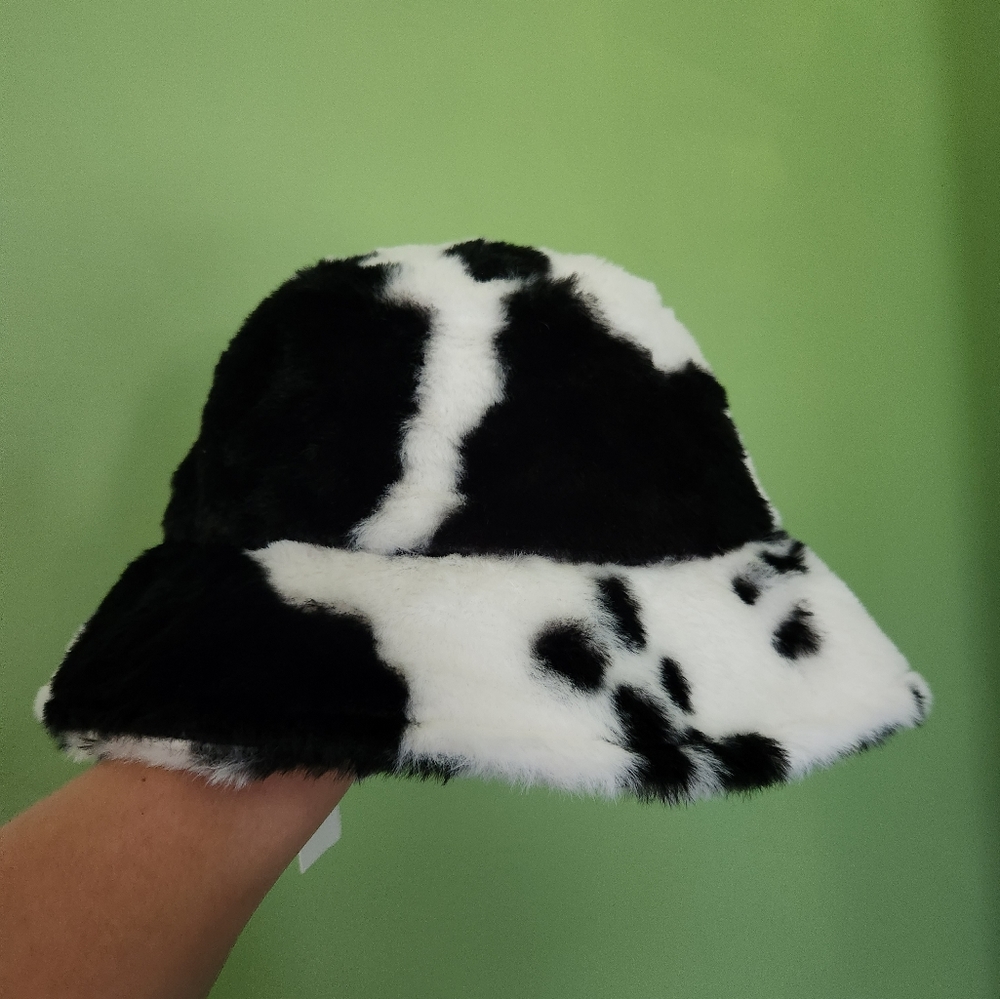 Fuzzy Cow Print Bucket Hat